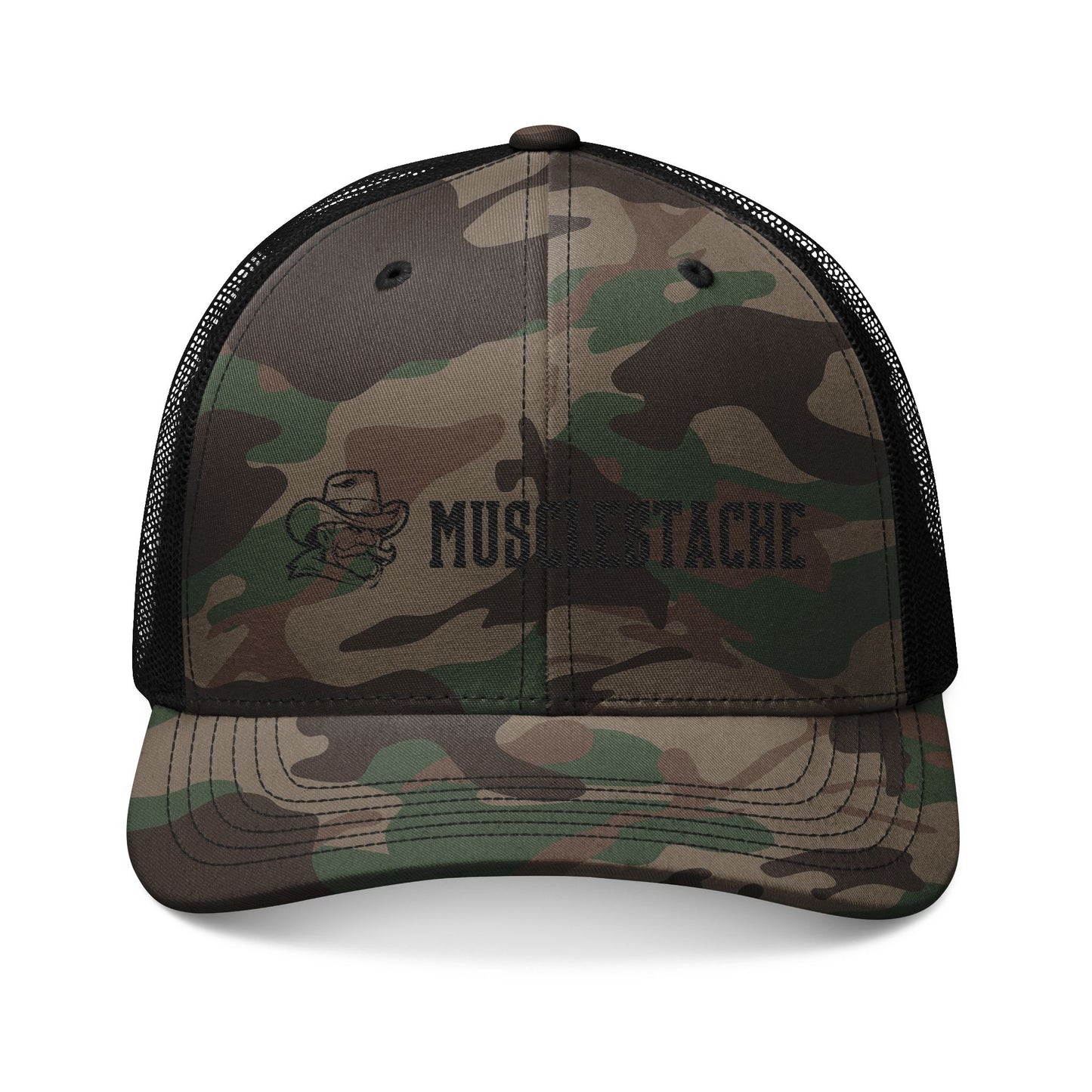 Musclestache Camouflage Cowboy Hat - Black Font