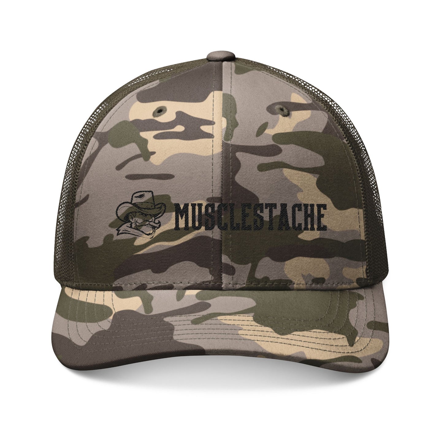 Musclestache Camouflage Cowboy Hat - Black Font