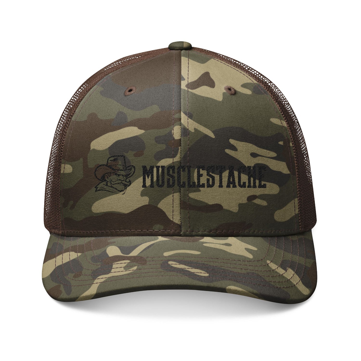 Musclestache Camouflage Cowboy Hat - Black Font